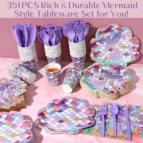 Aodaer Mermaid Party Tableware Set for 50 Guests