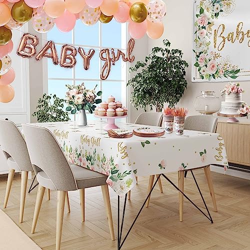 Baby Shower Tablecloth 3pc Set Rose Pink Floral Design