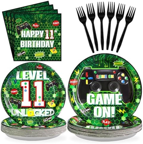Grencian 96Pcs 11th Birthday Gaming Tableware Set