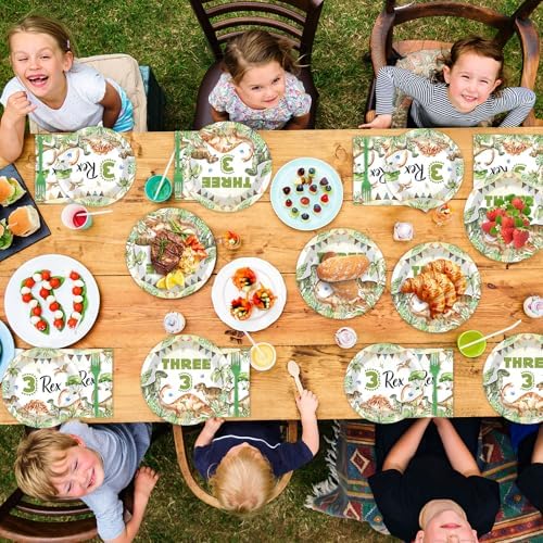 Dinosaur 3rd Birthday Party Tableware Set 96PCS
