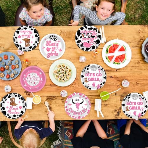 48Pcs Western Cowgirl Party Plates with Disco Designs