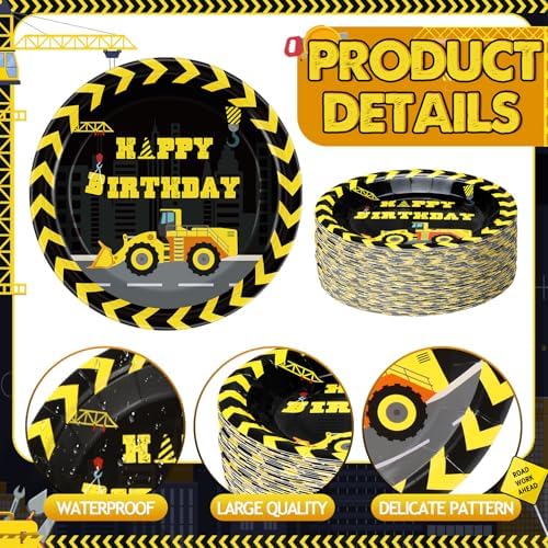 60 Pcs Construction Theme Paper Plates for Boys