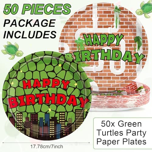 Zhehao 50 Pcs Ninja Themed Plates 7 Inches Green