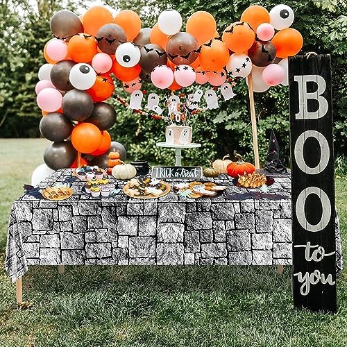 2Pcs Stone Wall Tablecloths Cobblestone Rectangular Table Cover for Medieval Halloween Party