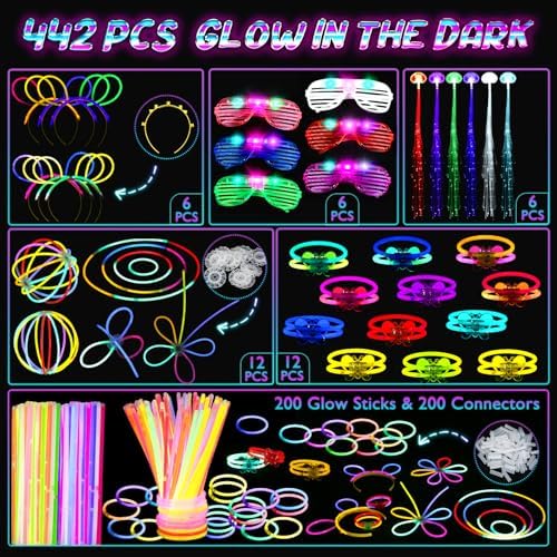 442pcs Glow Sticks Party Pack with LED Glasses and Accessories