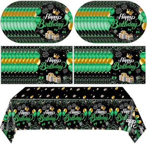Green Birthday Tableware Set for Men Boys Serves 20