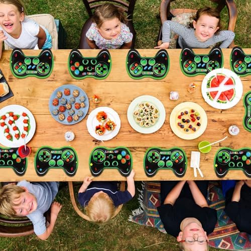 48Pcs Green Gamepad Shaped Paper Plates for Gaming Birthday Party