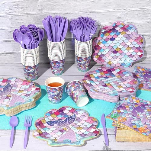 Aodaer Mermaid Party Tableware Set for 50 Guests