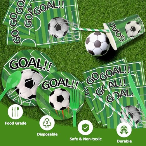 Hidaily Soccer Party Tableware Set 194Pcs for 24 Guests