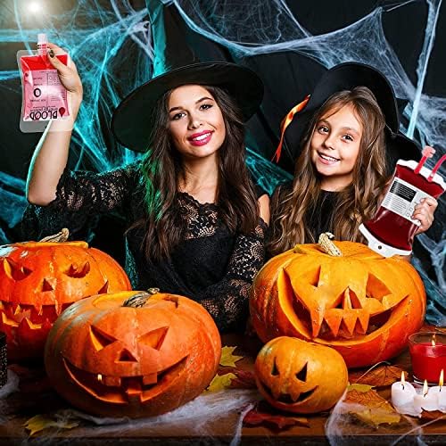 Halloween Blood Bags Party Supplies - 42PCS Blood Drink Pouches 7 Syringes