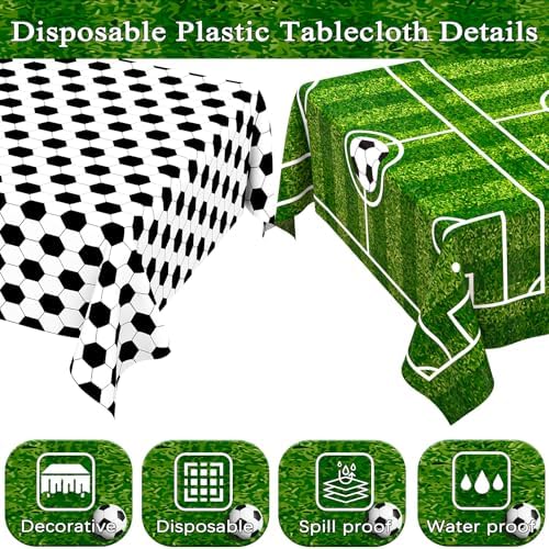 WNINK Soccer Party Tablecloth 4 Pack 54x108 Inch