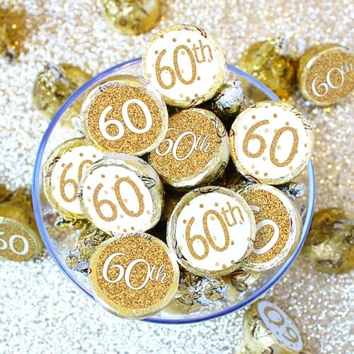 White and Gold 60th Birthday Party Favor Stickers 180 Count