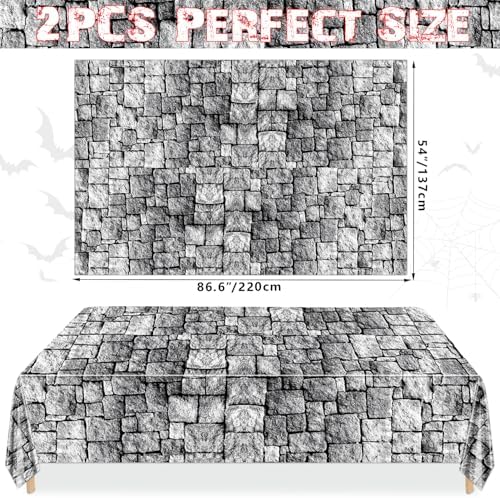 2Pcs Stone Wall Tablecloths Cobblestone Rectangular Table Cover for Medieval Halloween Party