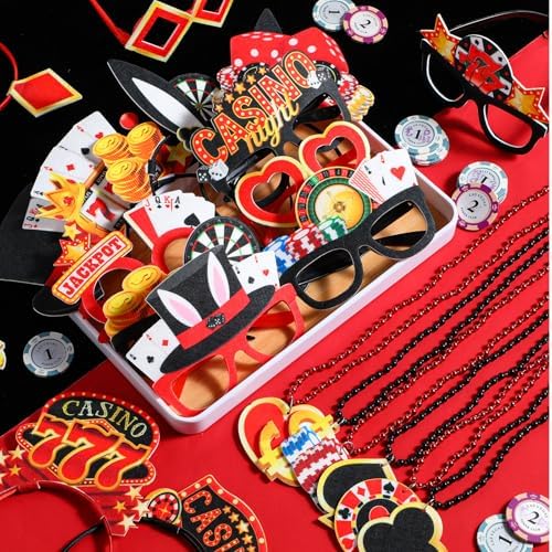 36 Pcs Casino Night Party Favors with Felt Headbands and Beaded Necklaces