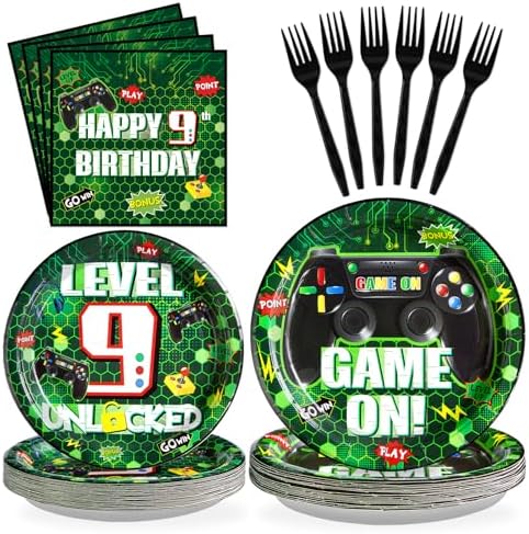 Grencian 96 Pcs Video Game Party Plates Napkins Forks Set