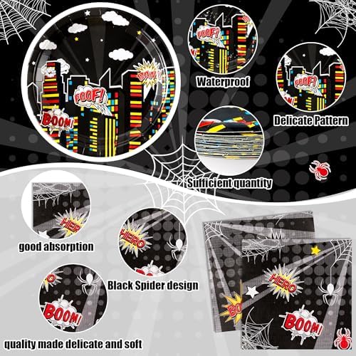 Black Spider Party Plates Napkins Forks 96PCS Set