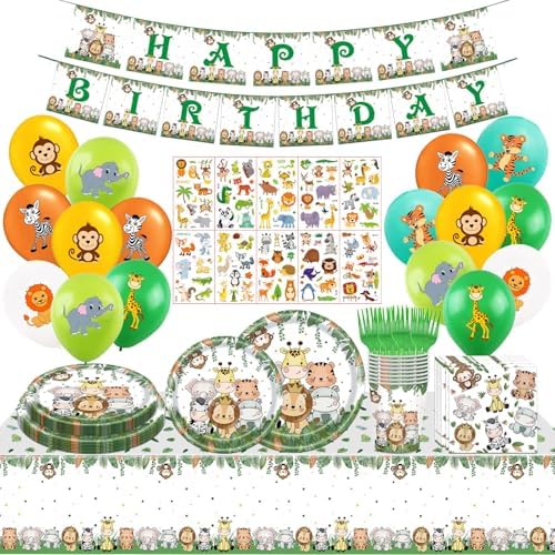 Safari Animal Birthday Party Supplies Set 108Pcs Serve 16