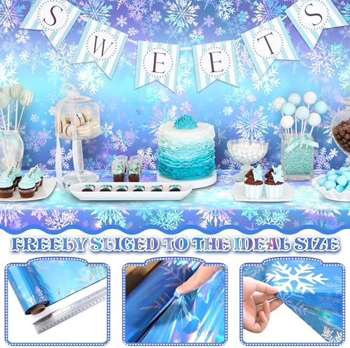 100 Ft Iridescent Snowflake Tablecloth Roll with Cutter Box