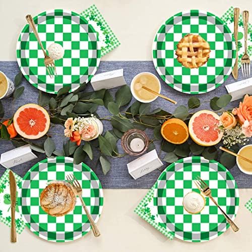 40 Pcs Green White Checkered Race Car Plates