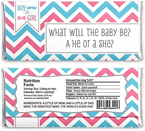 Big Dot of Happiness Chevron Gender Reveal Candy Bar Wrappers Set 24