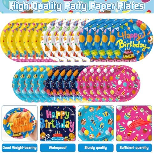 96PCS Happy Birthday Plates Napkins Tableware Set