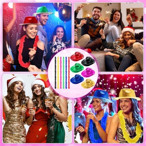 JaGely 48 Pcs Halloween Neon Party Hats and Boas