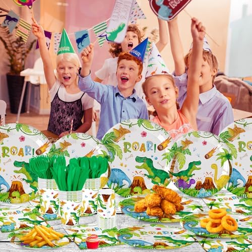 140Pcs Dinosaur Party Tableware Set for 20 Kids