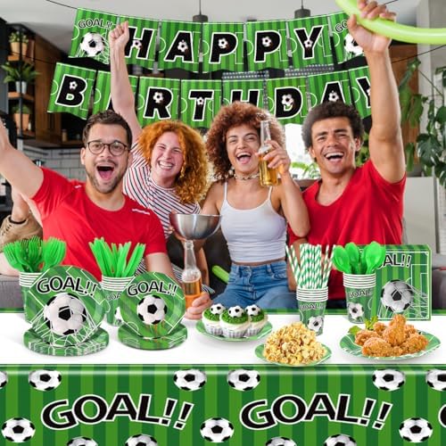 Hidaily Soccer Party Tableware Set 194Pcs for 24 Guests