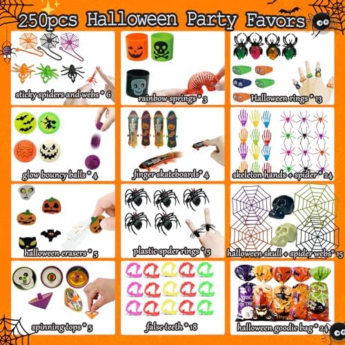 250Pcs Halloween Party Favors Toy Assortment for Kids