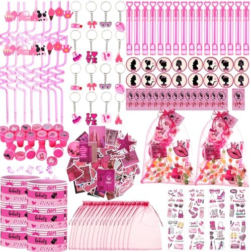 HyDren 194 Pcs Pink Girl Party Favor Pack