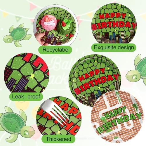 Zhehao 50 Pcs Ninja Themed Plates 7 Inches Green