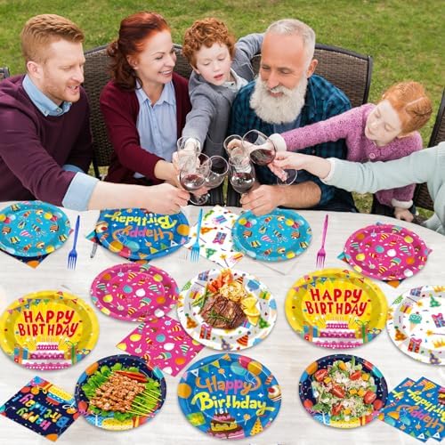 96PCS Happy Birthday Plates Napkins Tableware Set