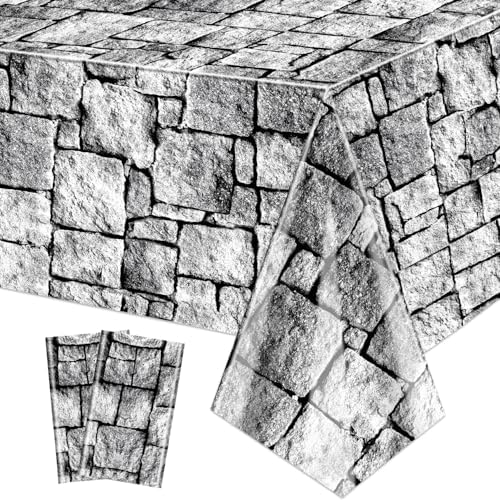 2Pcs Stone Wall Tablecloths Cobblestone Rectangular Table Cover for Medieval Halloween Party