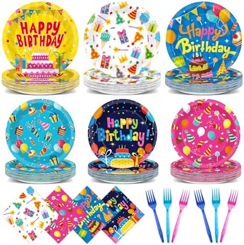 96PCS Happy Birthday Plates Napkins Tableware Set