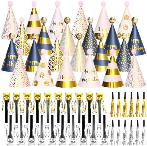 56 Pcs Pink and Gold Birthday Party Hats Set