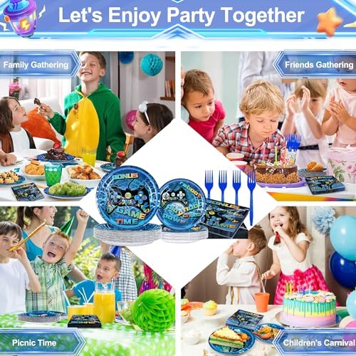 Video Game Party Supplies 120 Pcs Set - Plates Napkins Forks Serves 30