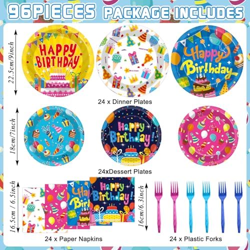 96PCS Happy Birthday Plates Napkins Tableware Set