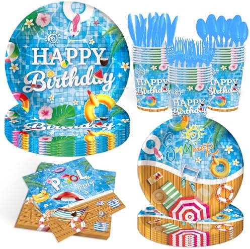 140Pcs Pool Party Tableware Set for 20 Guests