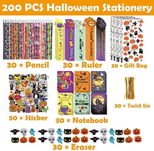 200PCS Halloween Party Favors for Kids Stationery Set